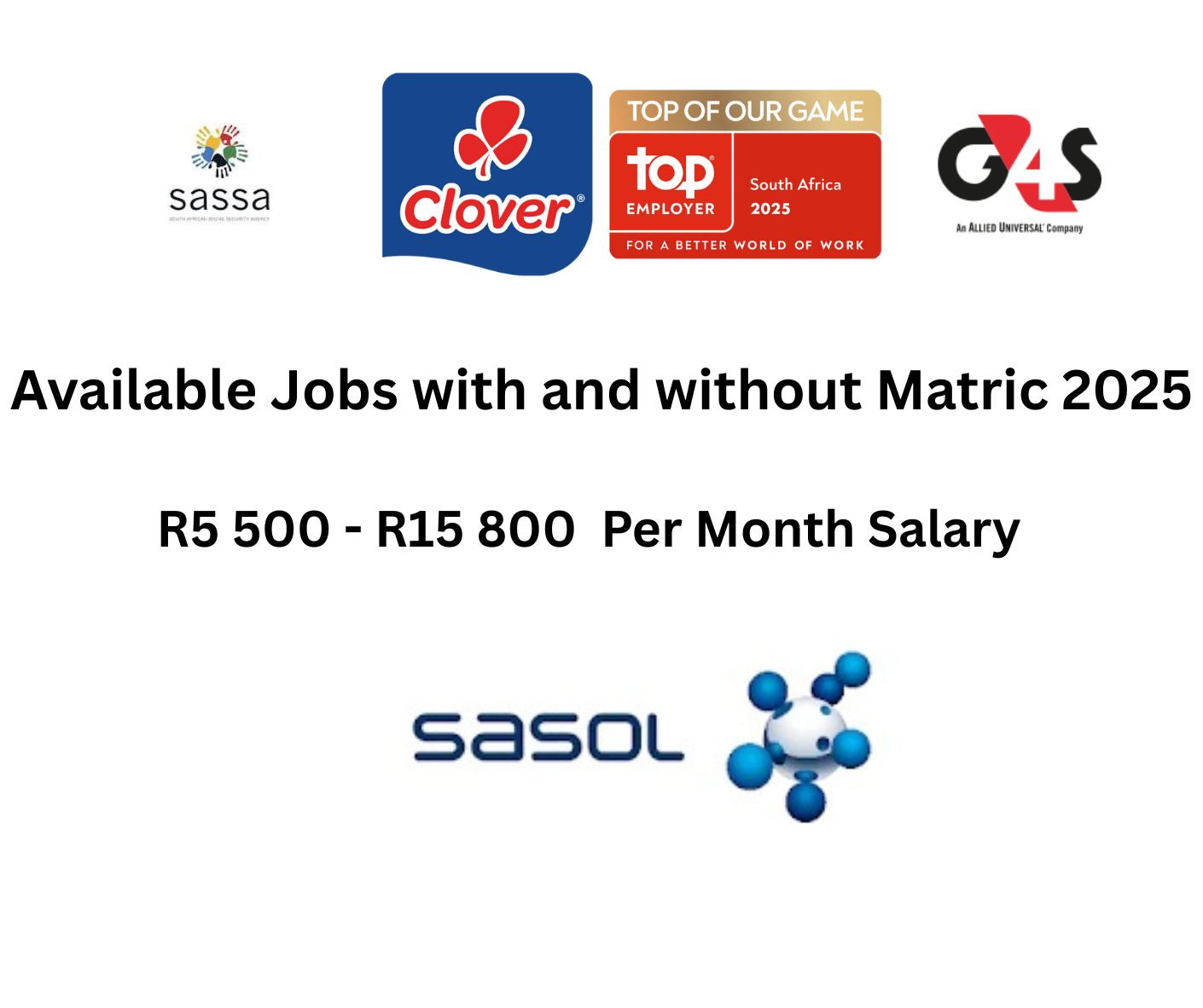 Available Jobs with and without Matric 2025